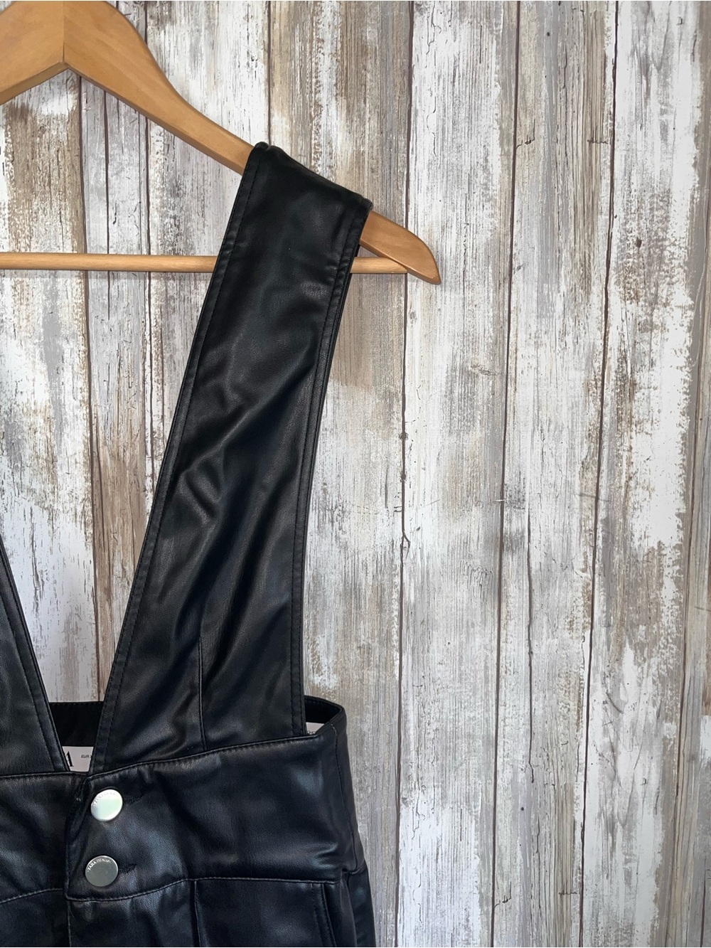 Zara Black Faux Leather Suspender Overall Pants Wide Leg XS NWT - Picture 3 of 7